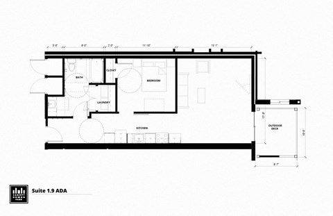 Floor plan for 1 bed, 1 bath, 829 sqft